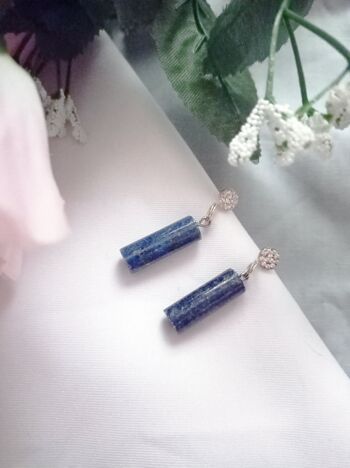 Boucles d'oreilles en argent sterling avec cylindre en lapis-lazuli 2