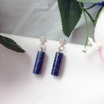 Boucles d'oreilles en argent sterling avec cylindre en lapis-lazuli 4