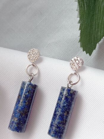 Boucles d'oreilles en argent sterling avec cylindre en lapis-lazuli 5