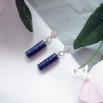 Boucles d'oreilles en argent sterling avec cylindre en lapis-lazuli 7