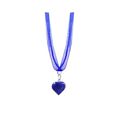 Sodalite necklace with blue ribbon and organza cord