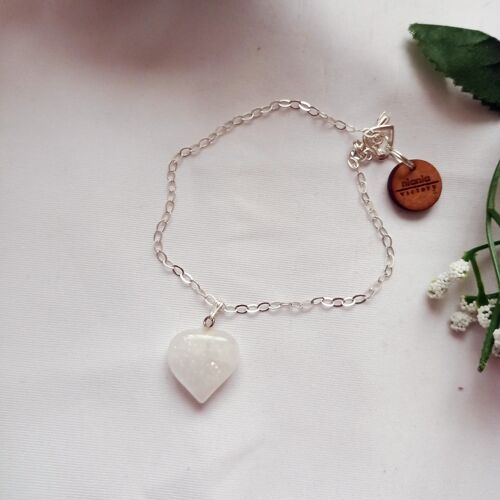 White Quartz Heart Sterling Silver Bracelet
