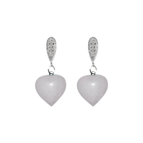 White Quartz Heart Sterling Silver Earrings