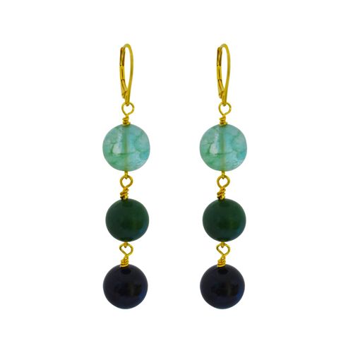 Ewe Green Quartz, Green Agate and Black Onyx Yellow Gold vermeil earrings