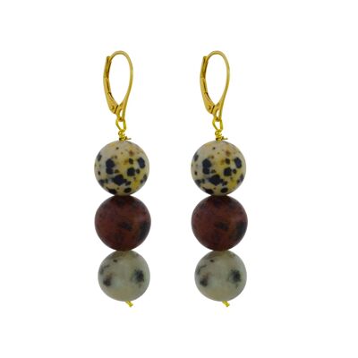Treble Ayo, Poppy, Dalmatian & Sesame Jasper Yellow Gold vermeil earrings
