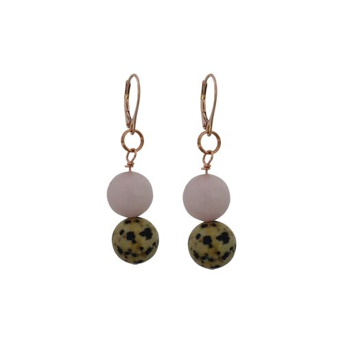 Cheerful, Dalmatian Jasper and Rose Quartz Rose Gold vermeil earrings
