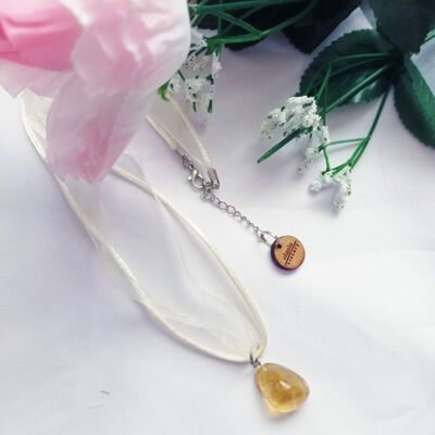 Citrine necklace with yellow ribbon and organza cord