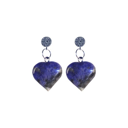 Sodalite Blue Gemstone Hearts Sterling Silver and Cubic Zirconia Stud Earrings 2
