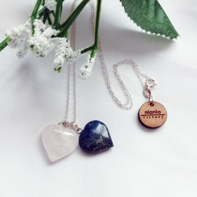Lapis Lazuli and Rose Quartz hearts together 18" Sterling Silver necklace
