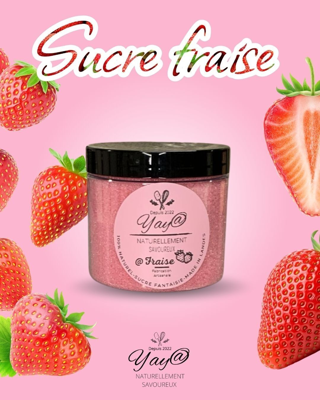 Zucchero alla fragola - Barattolo da 200 g - Yaya Naturally Delicious