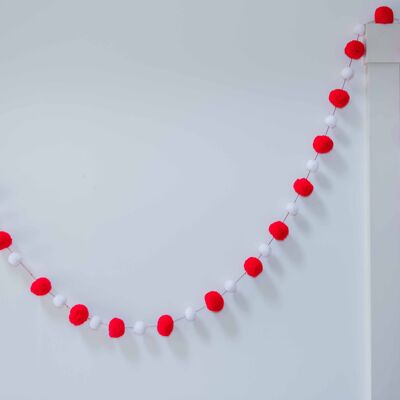 Ghirlanda Pom Pom Rosso e Bianco