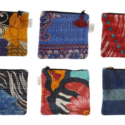 Set of 6 kantha pouches No. 86