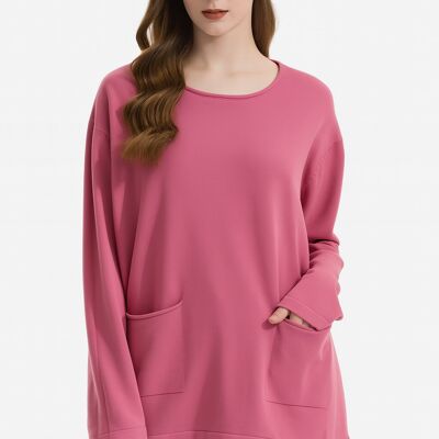 Plus Size Soft Knit Jumper with Side Splits, Decorative Side Buttons, and Front Pockets