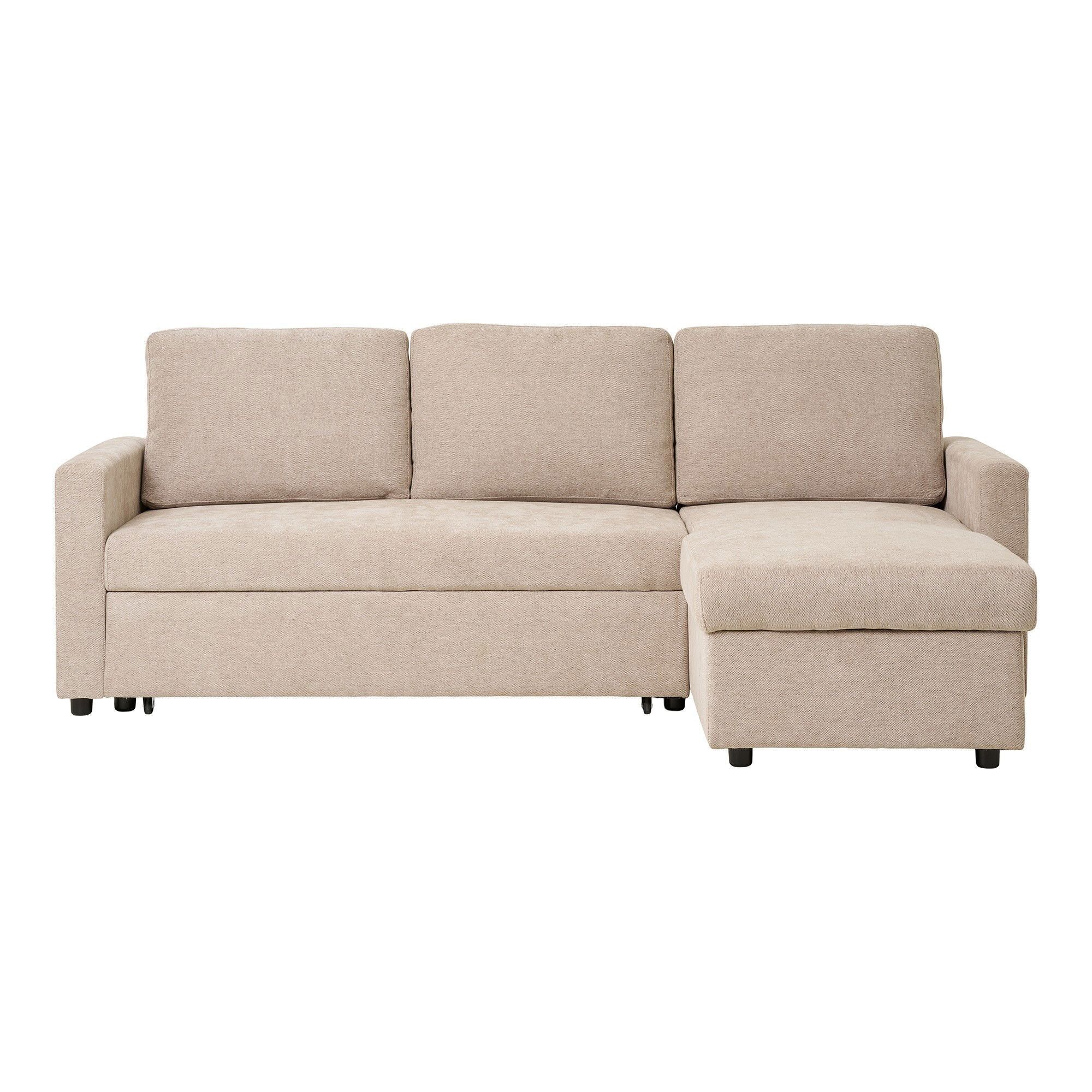 Belfast Chaise Longue Sofa Bed - Chaise longue sofa bed with storage, dark sand, natural legs, HN1085