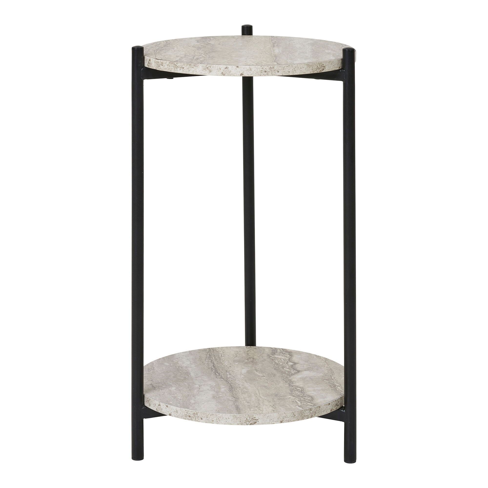 Leuven Side Table - Side table, travertine look, black legs ø27x46 cm