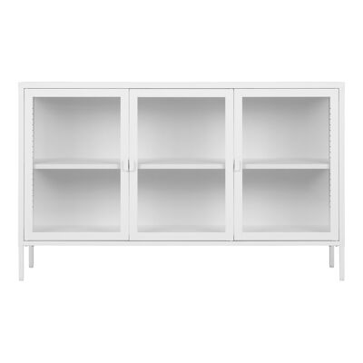 Credenza Brisbane - Credenza, 3 ante in vetro, acciaio, bianco 140x40x85 cm