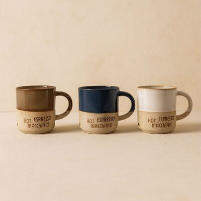 Mug macchiato 20cl en autres céramiques 3 couleurs assorties