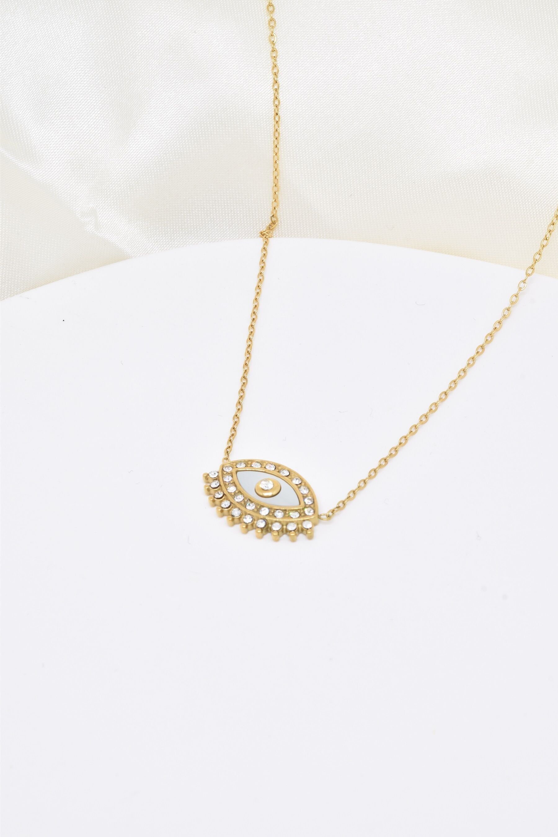 Collana con occhi in cristallo di madreperla in acciaio inossidabile - BJ210187