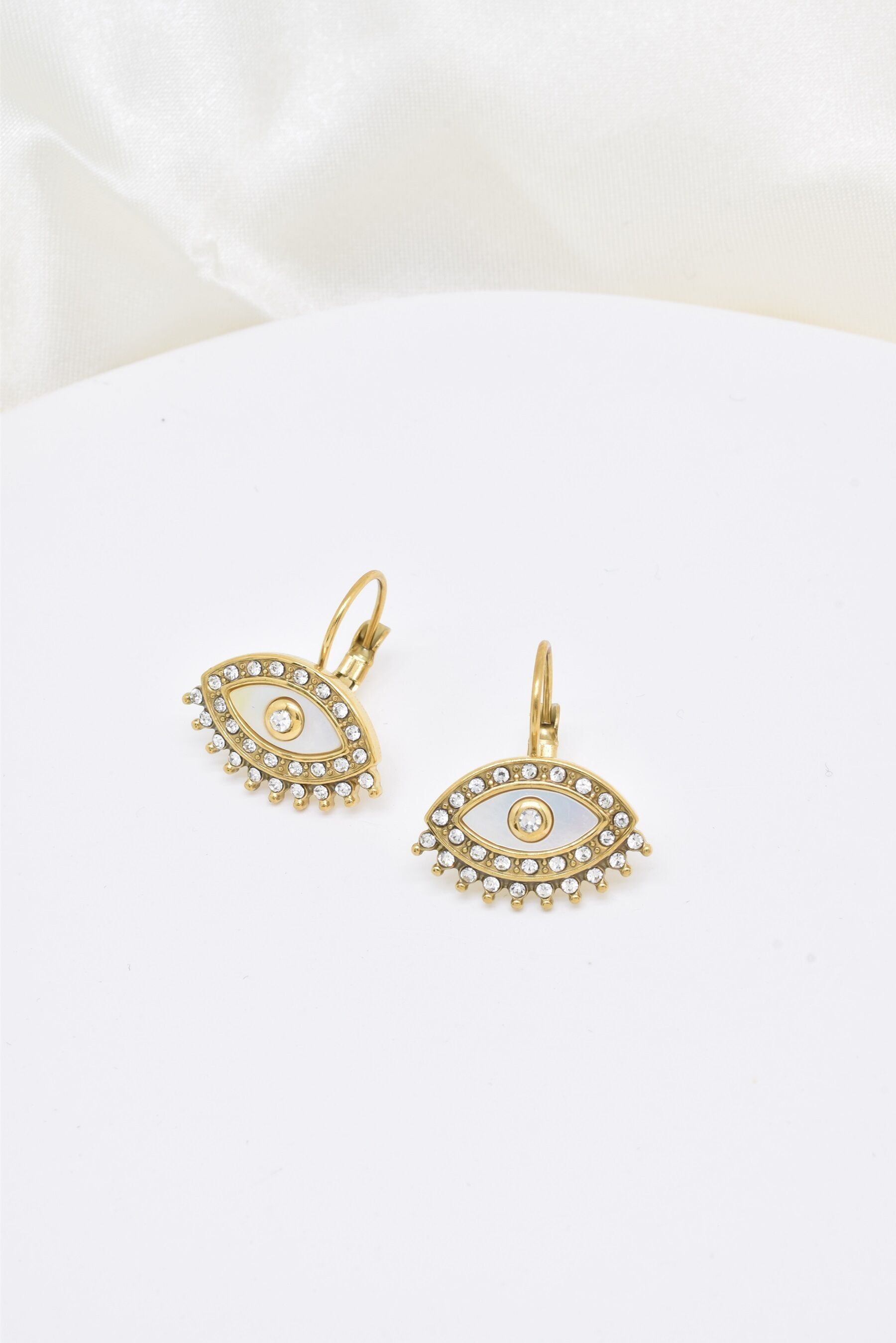 Orecchini eye sleeper in madreperla e cristalli in acciaio inossidabile - BO210187