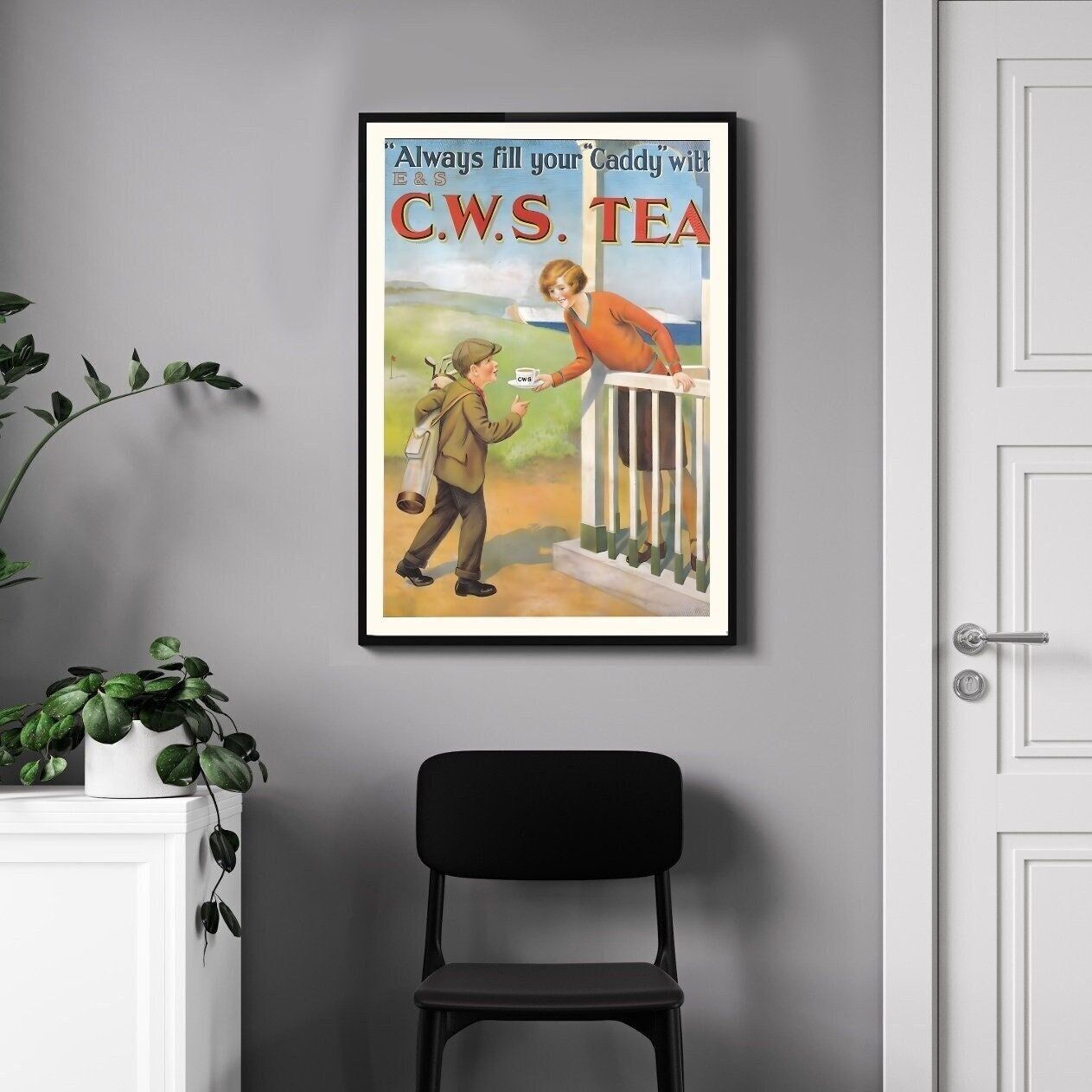 Golf caddy poster I vintage advertising I retro poster I vintage ad I CWS tea poster