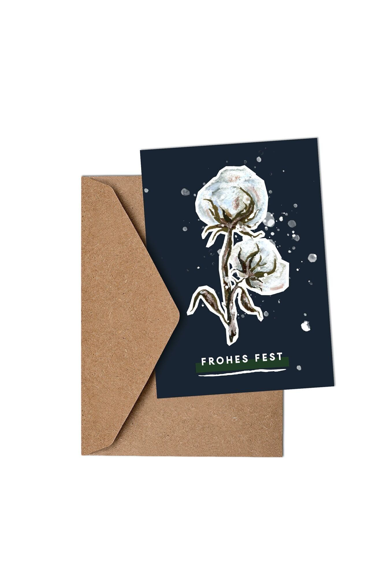 Christmas card “Cotton branch” with kraft paper envelope