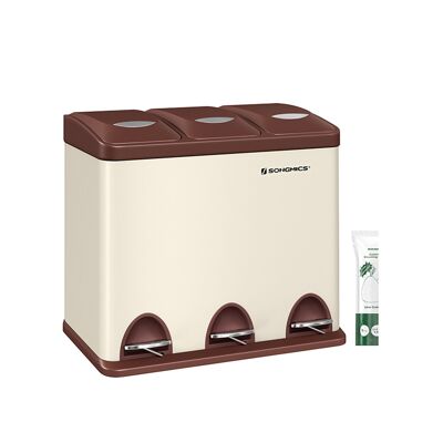 Pattumiera 3 x 8 litri con coperchio e secchio interno crema-bianco-marrone