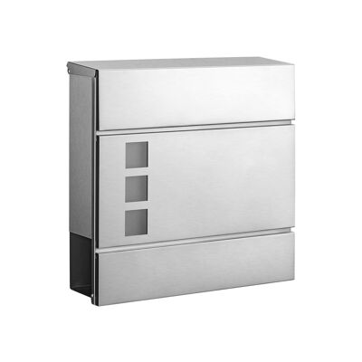 Buzón de pared con compartimento para periódicos plateado
