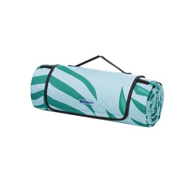 Manta de camping azul con helecho tropical
