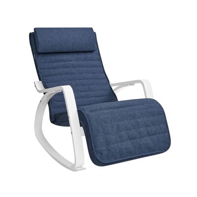 Fauteuil à bascule avec repose-pieds réglable en 5 directions bleu nuit-blanc
