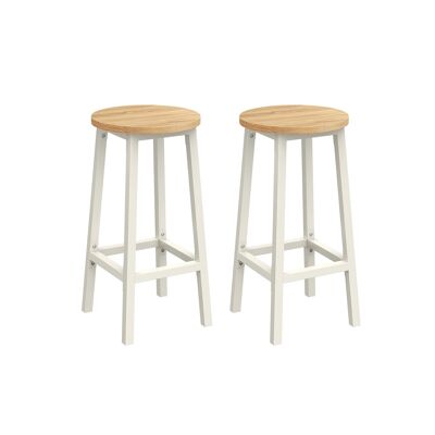 Lot de 2 tabourets de bar ébène noir-chêne beige-blanc
