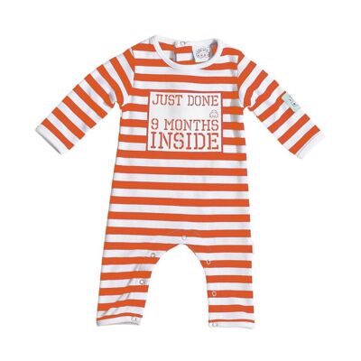 Divertido Orange Baby Baby grow Just Done 9 Meses Inside® -Regalo de Baby Shower - Traje para el hogar - Lazy Baby®