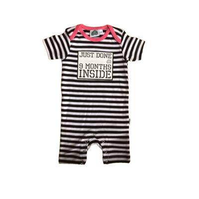 Baby Shower Gift Just Done 9 Months Inside® Short Sleep Suit with Pink Trim  by Lazy Baby®