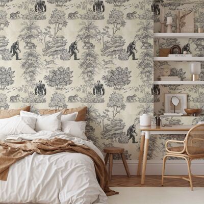 100% vegan real paper wallpaper | Mystical Bigfoot Toile de Jouy Print | 200x280cm (8sheets)