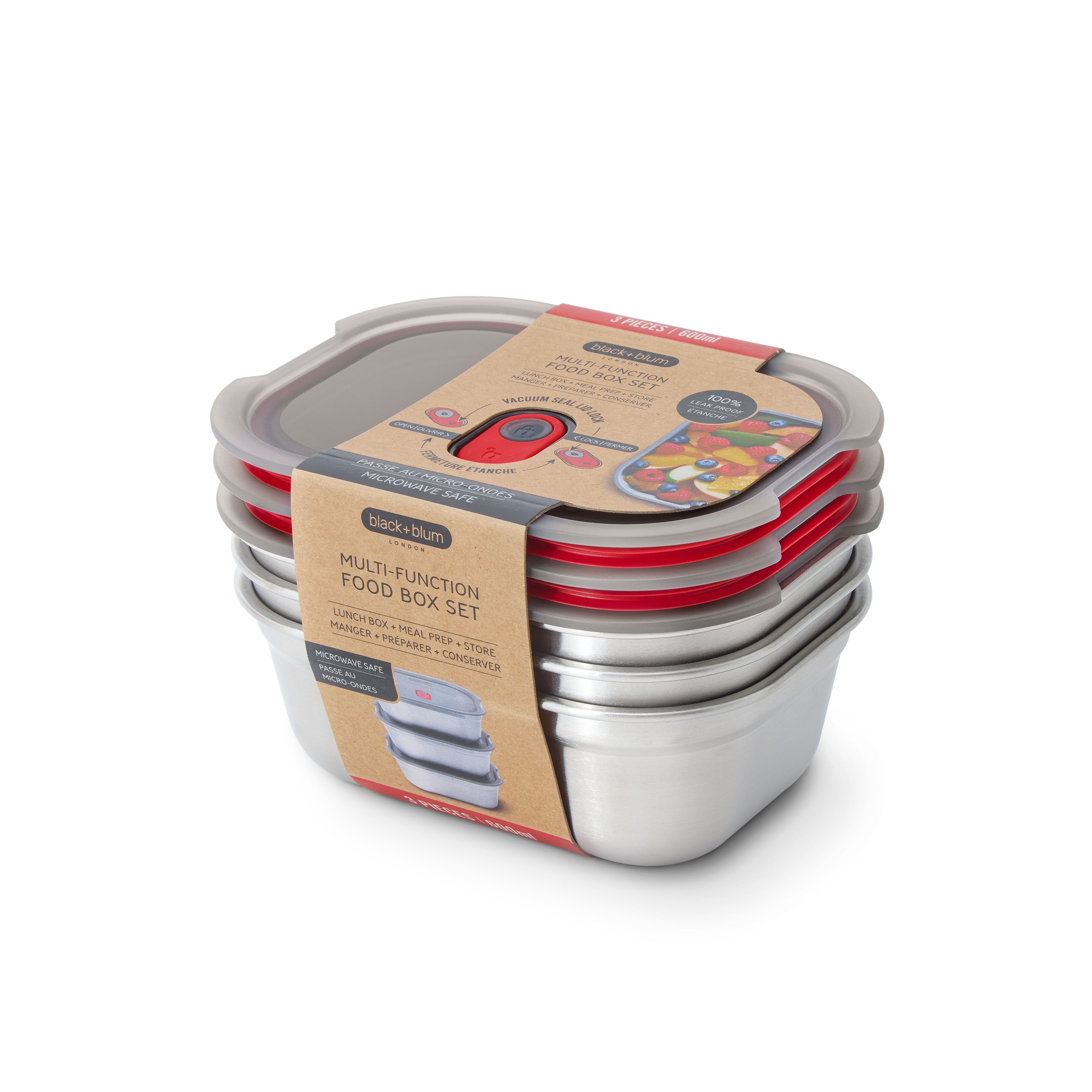 3-in-1-Lunchbox-Set für die Zubereitung von Mahlzeiten, 3-600 ml. Packung mit 4 Sets