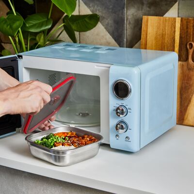 Contenedor de alimentos multifunción de acero inoxidable - Apto para microondas, Cuadrado 1.4L