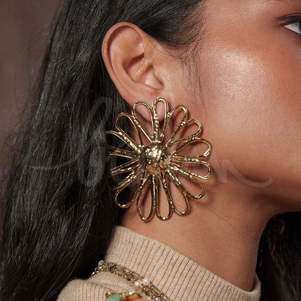 Orecchini a bottone Dolorès L - fiore traforato e strutturato 77 mm