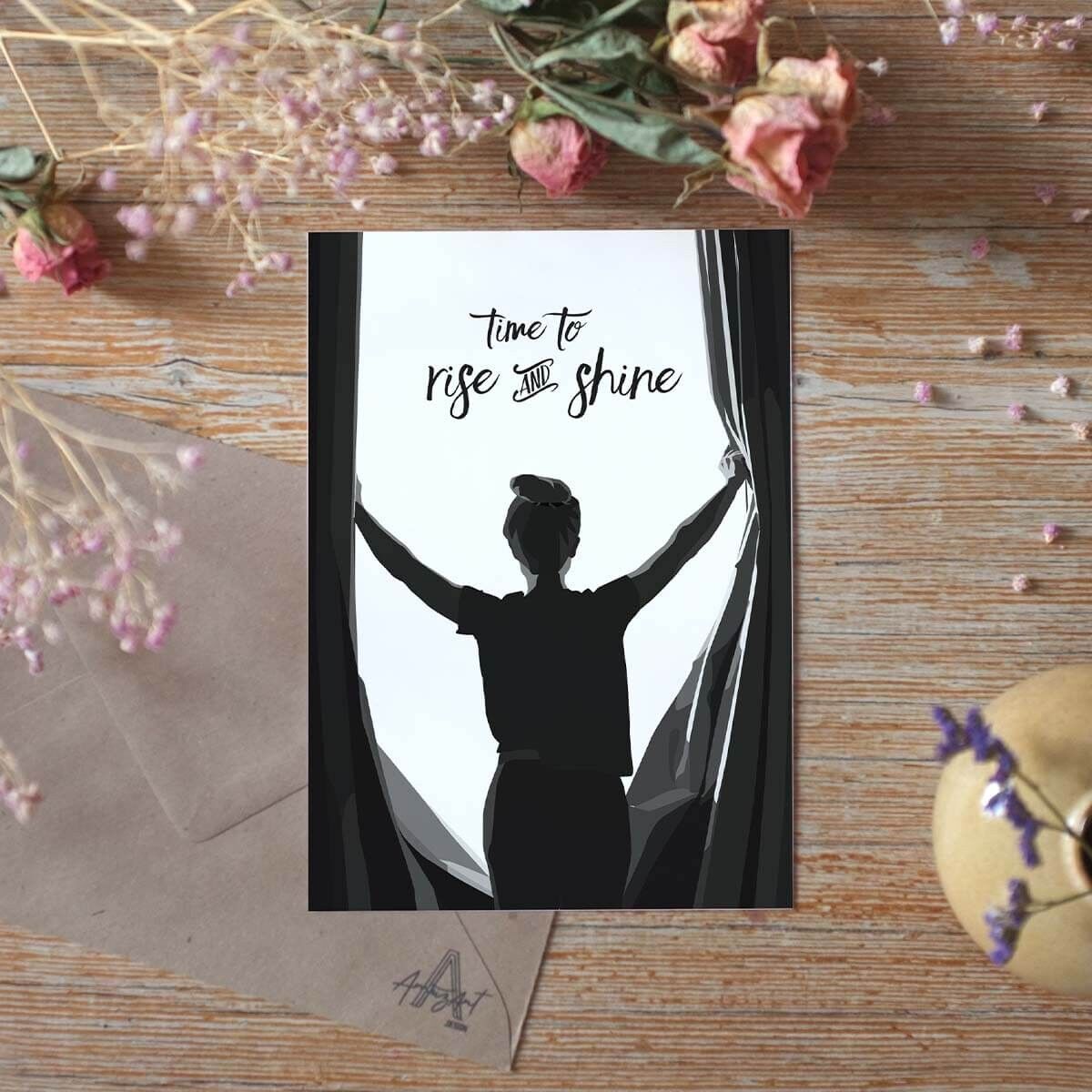 Zeit zum Aufstehen und Strahlen - Grußkarte