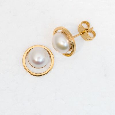 Studs, gold-plated, freshwater cultured pearl in white (235Pw)