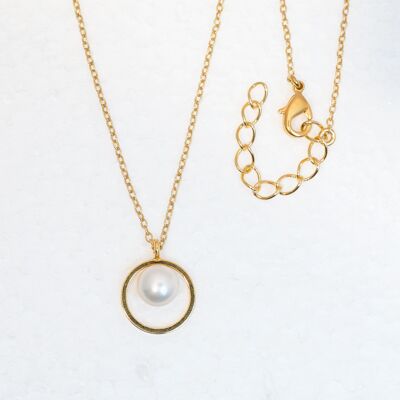 Collana corta, placcata in oro, perla coltivata d'acqua dolce bianca (K235Pw)