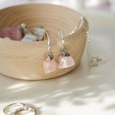 Orecchini in argento sterling 925 a taglio vivo con quarzo rosa e roccia
