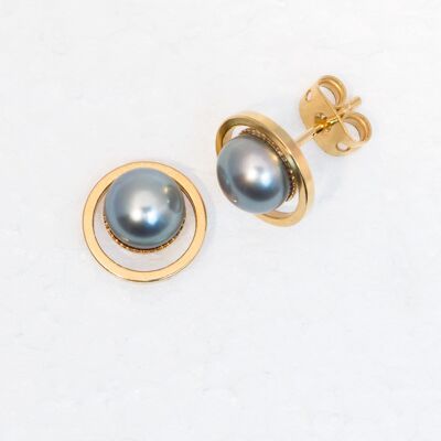 Ear studs, gold-plated, freshwater cultured pearl in gray (235Pg)