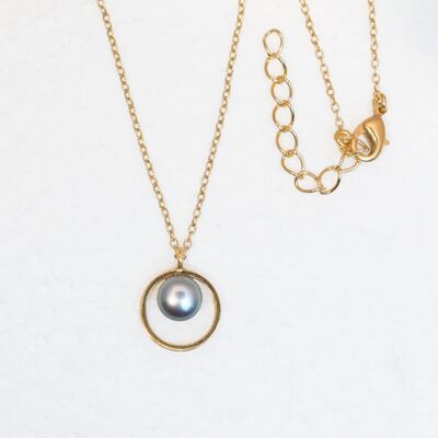 Short necklace, gold-plated, freshwater cultured pearl in gray (K235Pg)