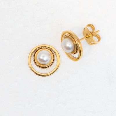 Studs, gold-plated, freshwater cultured pearl in white (235Pwxs)