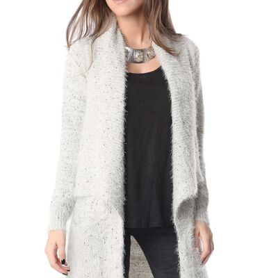 Cream midi jacket in mixed yarns