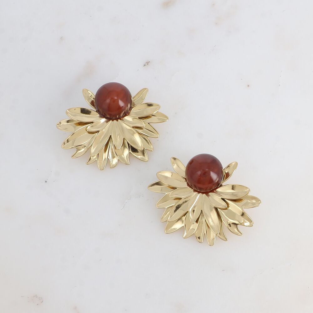 Pendientes de botón - follaje múltiple y cabujón de acetato