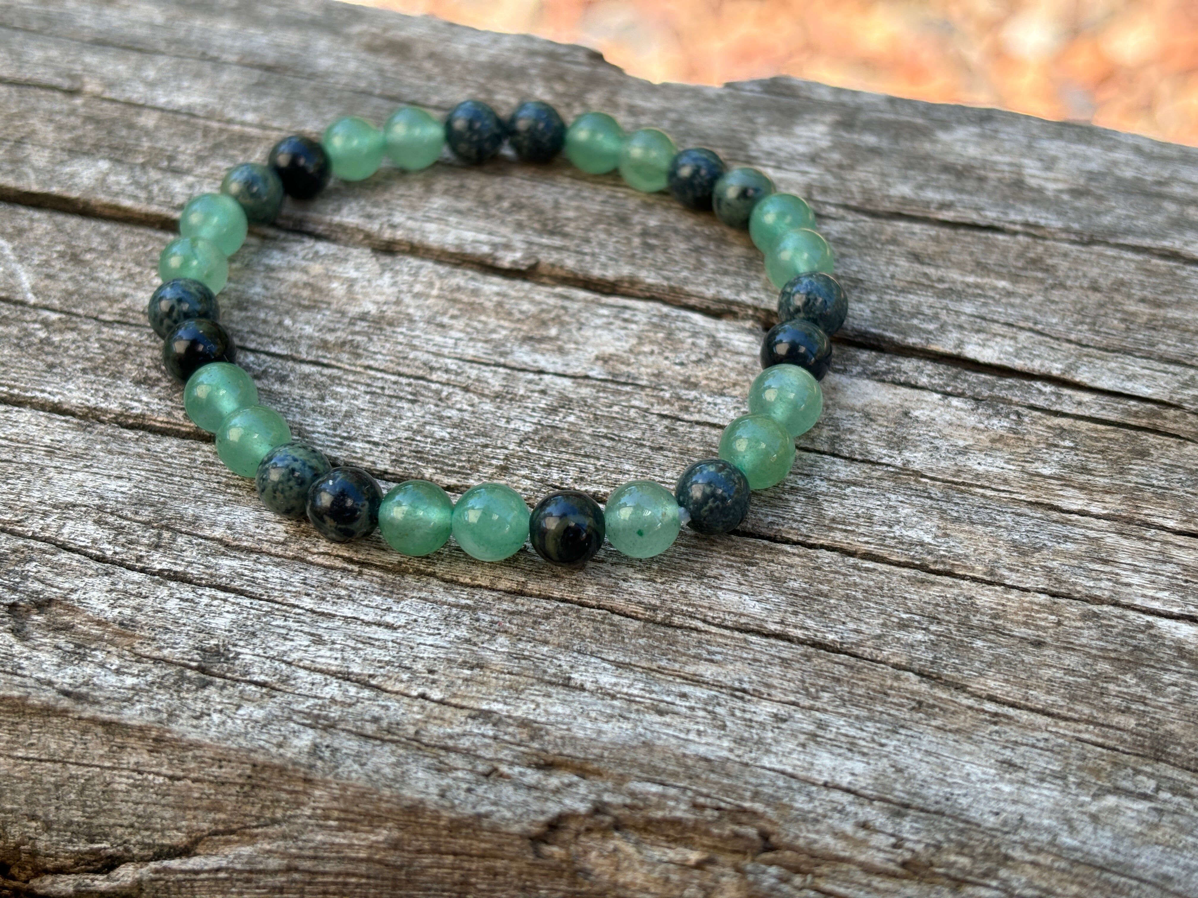 Pulsera elástica de jaspe Kambaba y aventurina verde, fabricada en Francia