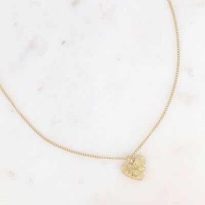 Collar - malla de cable grueso y colgante de corazón con líneas estriadas