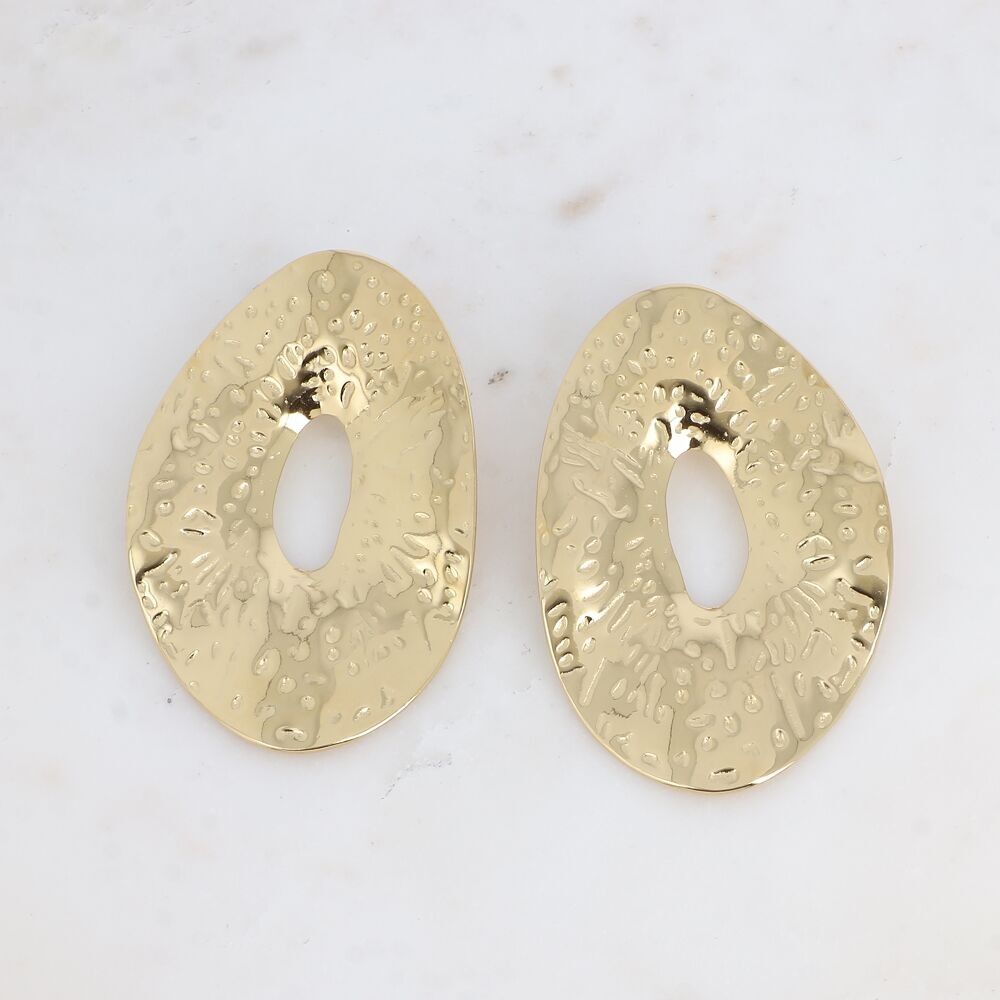 Orecchini a proiettile - grande pezzo ovale traforato e martellato