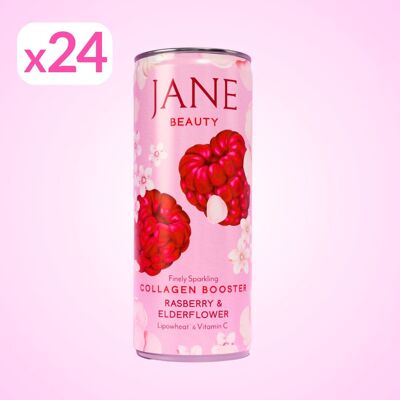 Agua con sabor Beauty - REFUERZO DE COLÁGENO de origen vegetal - Sabor: Frambuesa y Flor de Saúco - JANE 25 cl (24 unidades)
