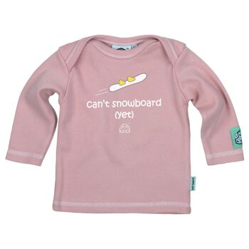 Cadeau de bébé paresseux pour les snowboarders fille - ne peut pas encore faire du snowboard rose T-shirt